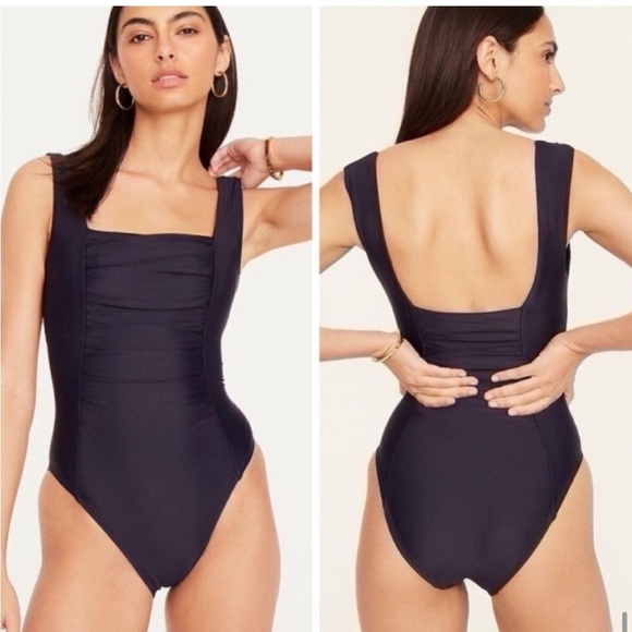 J. Crew Gorgeous Classy Black Ruched Square Neck One Piece Swimsuit Size 8 - Picture 1 of 10